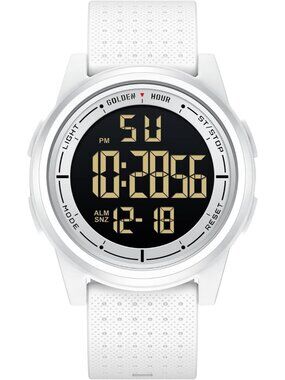 Men's White Rubber Strap Ultra-Thin Minimalist Solid Waterproof Digital Watch